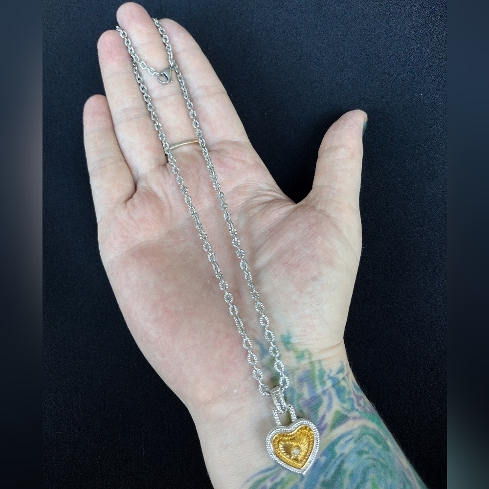 Silver And Gold Heart Pendant Chain Necklace - Picture 3 of 8